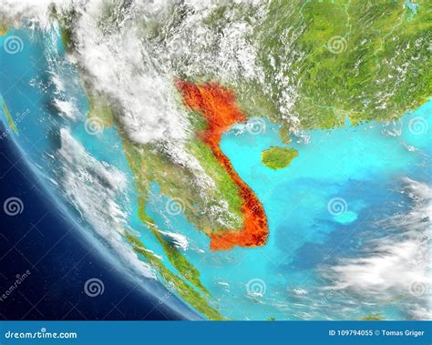 Satellite View Of Vietnam In Red Stock Illustration Illustration Of