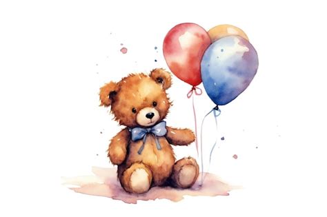 Premium AI Image | A drawing of a teddy bear with balloons and a teddy bear