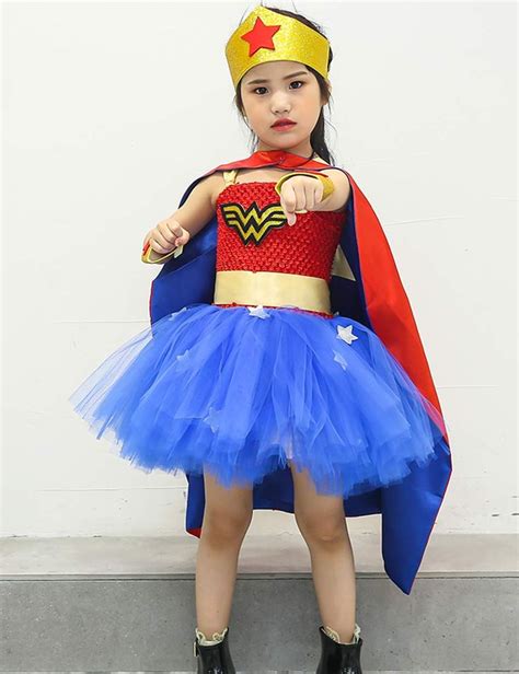 ATAZUA Super Hero Costume for Girls Halloween Kids Supergirl Costumes ...