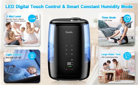 Humidifiers For Bedroom Grelife L Ultrasonic Cool And Warm Mist Smart