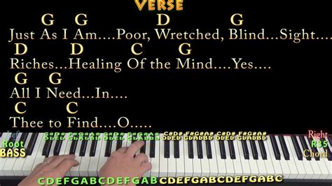 Just As I Am Hymn Piano Cover Lesson In G Major With Chords Lyrics