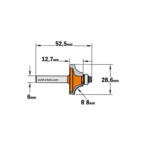 FRAISE A QUART DE ROND AVEC ROULEMENT Rayon 8 Mm Queue De 6mm