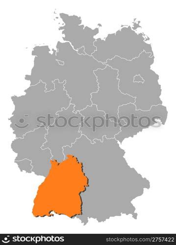 Map of Germany, Baden-Wurttemberg highlighted. Political map of Germany ...