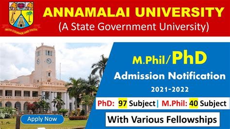 MPhil PhD Admission 2021 In Annamalai University Annamalai