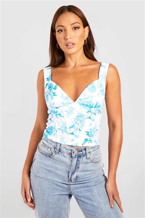 Tall Floral Print Corset Top Boohoo Uk