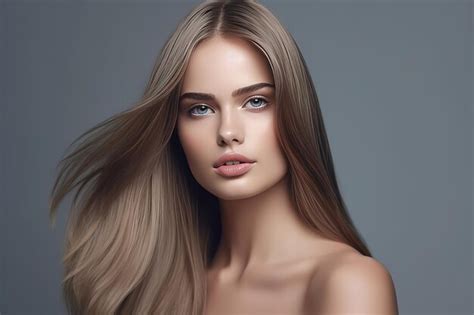 Premium Ai Image Beautiful Model With Long Smooth Flying Blonde Hair