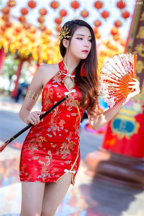 Thailand Hot Model Janet Kanokwan Saesim Sexy Chinese Girl Red Dress Traditional