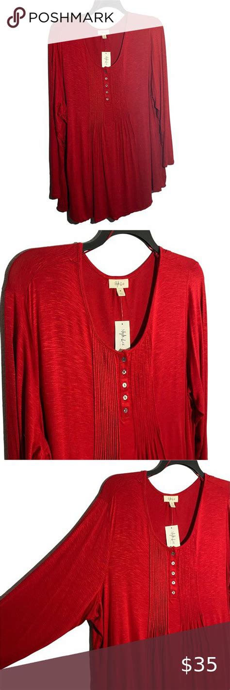 Nwt Style Co Plus Red Pintuck Top Petite Tops Long Sleeve Tunic Top