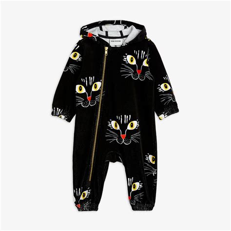 Cat Face Velour Onesie Black | Mini Rodini