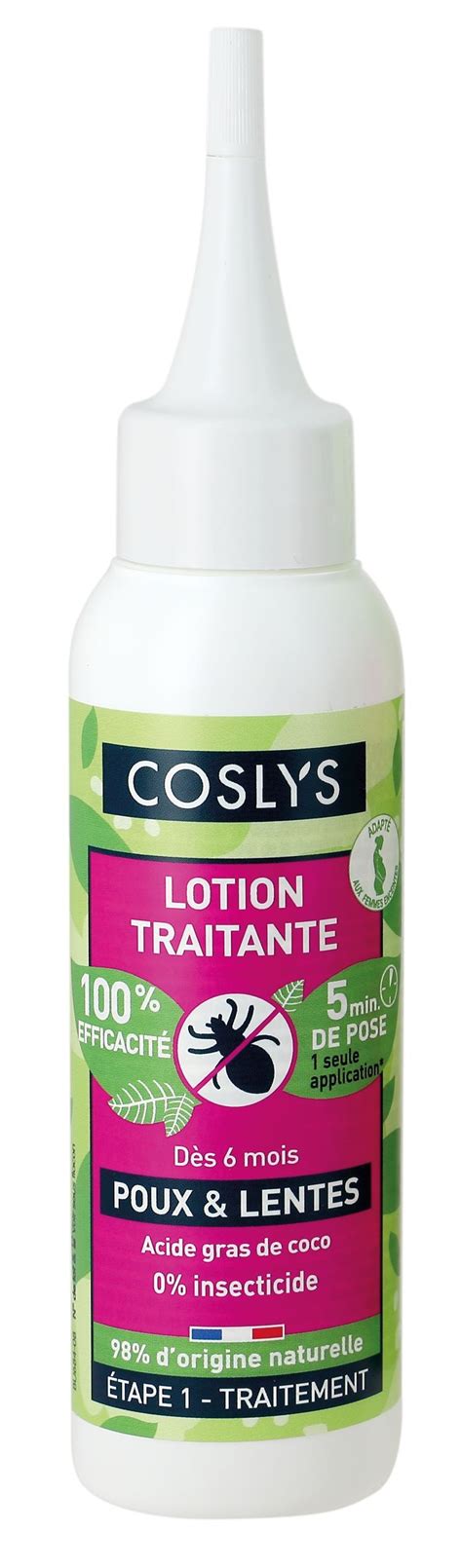 Etape 1 traitement La lotion traitante Coslys élimine les poux et