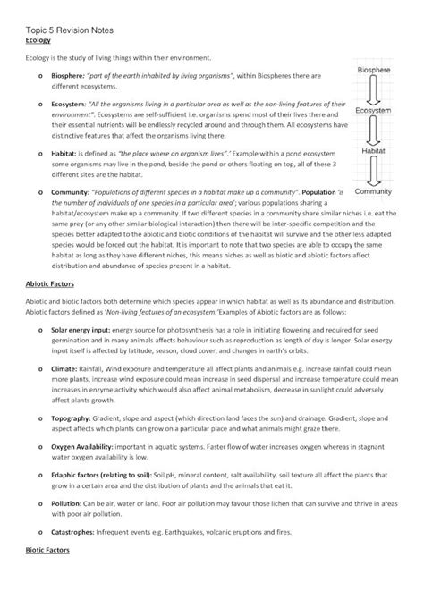 Pdf Topic Revision Notes Ecology O Biosphere O Population