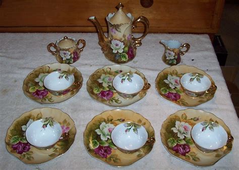 Vintage Lefton China Hand Painted 1864fl Tea Set Wsnack Plates 15