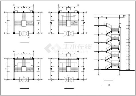 某地教学楼梯楼梯平面剖面图纸职业院校土木在线