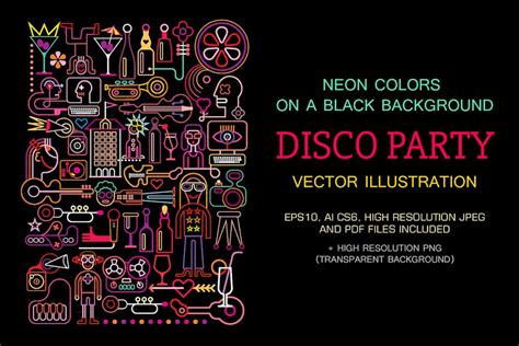 Disco Party vector illustration (neon colors) by danjazzia on Envato Elements