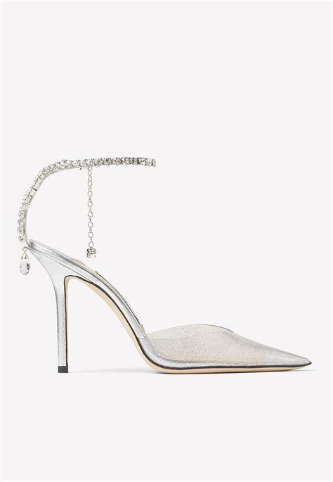 Jimmy Choo Saeda 100 Glittered Plexi Pumps In White Lyst