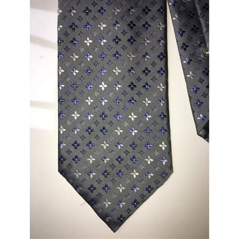 Louis Vuitton Tie Blue Grey Silk Ref Joli Closet