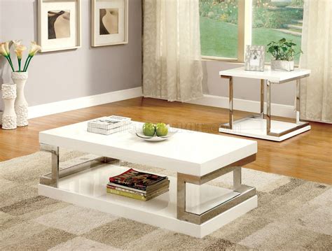 Meda CM4486 Coffee Table & 2 End Tables 3Pc Set in White