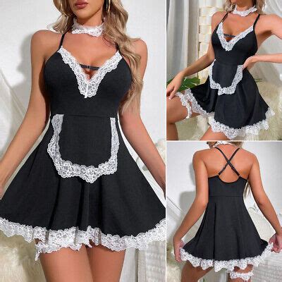 Womens Lingerie Maid Cosplay Costume Sexy Role Play Dress With Apron