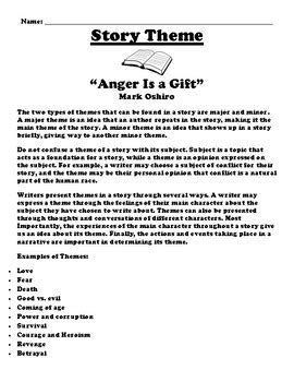 “Anger Is a Gift” Mark Oshiro UDL THEME WORKSHEET by Northeast Education