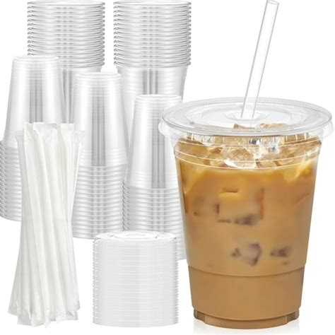 100 Pack 16 Oz Clear Plastic Cups With Lids And Straws Sturdy And Food