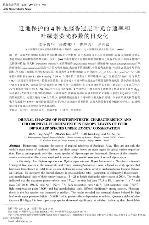 Pdf Diurnal Changes Of Photosynthetic Characteristics And Chlorophyll