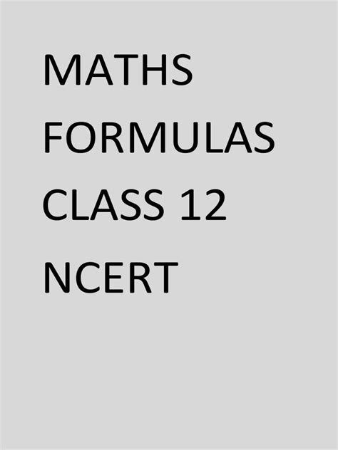 Maths Formulas Class 12 Pdf