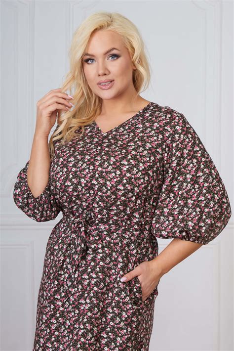 Czarna Oversize Owa Sukienka Maribel W Delikatne Kwiatki Xxl Oversize