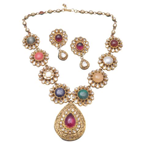 K Gold Navratan Set For Sale At Stdibs K Navaratna Necklace