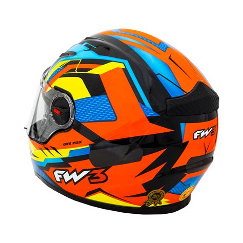 Capacete Moto Fechado GTX Fox Fw3 Oculos Interno Laranja Sampaio Moto