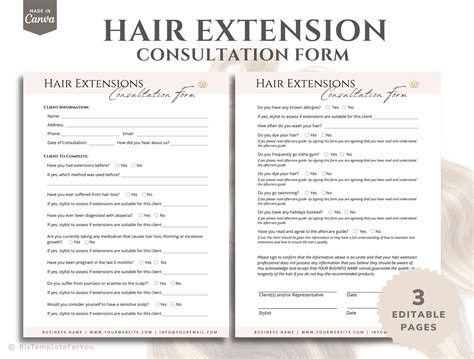 Fully Editable Hair Extension Consultation Form Template For