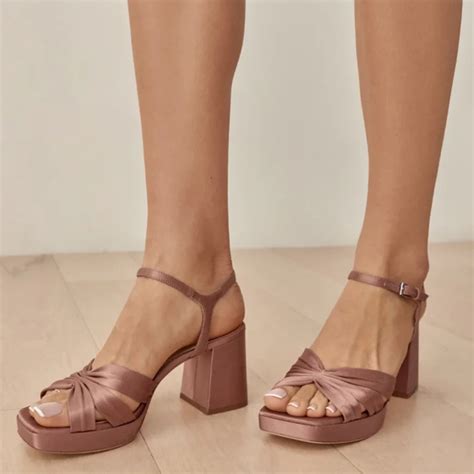 Pink Square Toe Block Heel Ankle Strap Platform Sandals Vdcoo