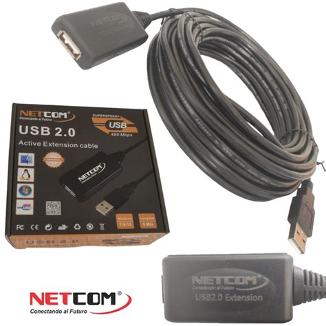 Ripley CABLE EXTENSIÓN USB 2 0 ACTIVO NETCOM MACHO A HEMBRA 5 METROS