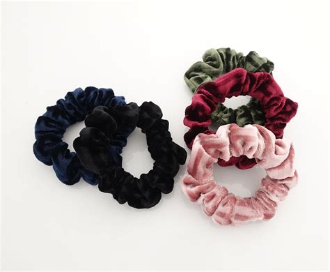 5 Velvet Scrunchies Pack Stripe Pattern Velvet Thin Scrunchies Etsy