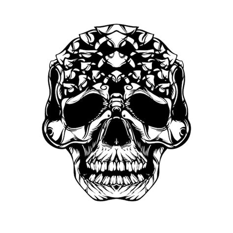 Premium Vector | Black and white tribal decorative skull pattern tattoo