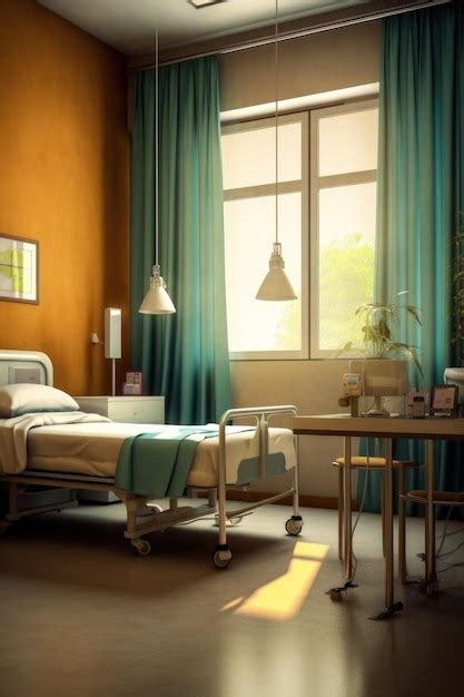 Premium AI Image Hospital Room With Bed And Iv Stand No People