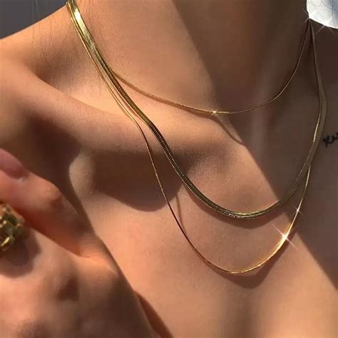 18k Gold Filled Herringbone Necklace Stack 18k Snake Chain Etsy