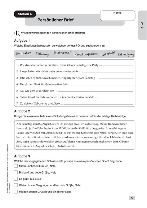 Arbeitsblatt Klasse Briefe Schreiben Arbeitsbl Tter Anderen Lesen