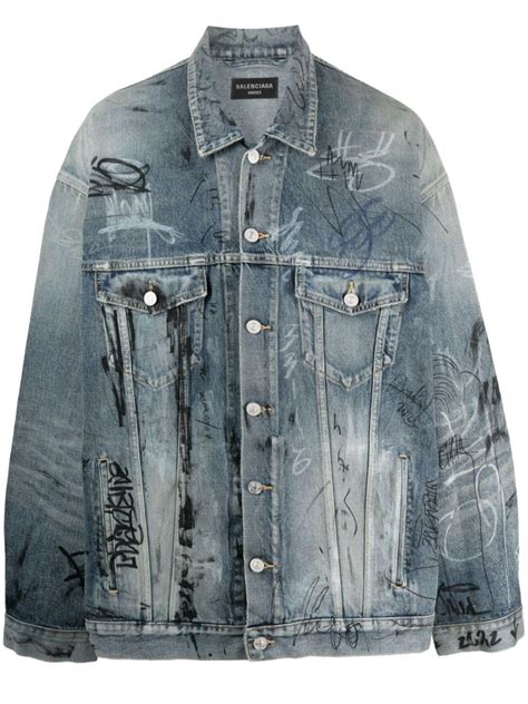 Balenciaga Graffiti Print Oversized Denim Jacket In Blue For Men Lyst