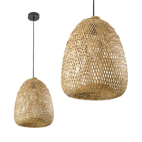 Lampa Boho Pleciona Sufitowa Wisząca Naturalna Bambusowa na E27 Lampa