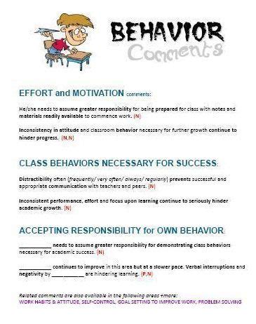 Behavior Report Card Comments | Ready to Use Behavior Comments | Report ...