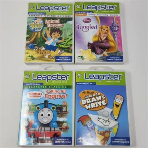 Leapfrog Leapster Learning Games Lot Of 4 Disney Tangled Go Diego Go