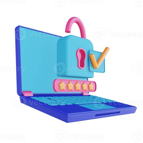 3d Illustration Laptop Password Lock Check 10855192 Png