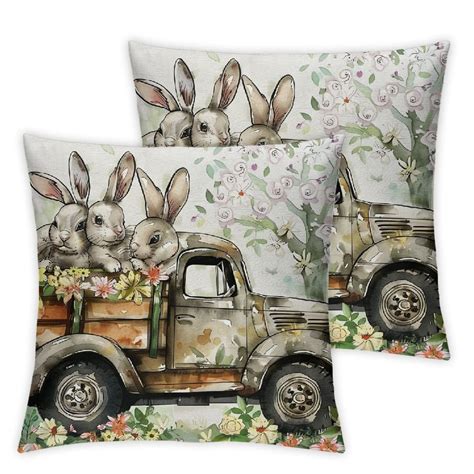 Nawypu Easter Pillow Covers Bunny Eucalyptus Leaves Decorations Truck