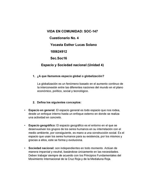 Cuestionario De Socializaci N De Vida En Comunidad Vida En