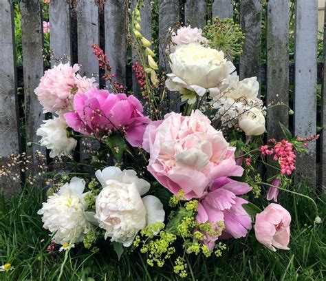 Premium Photo Romantic Bouquet With Peonies Geykhera Allium Hydrangea