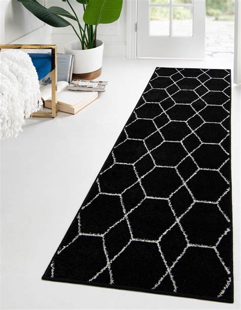 Unique Loom Geometric Trellis Frieze Rug Blackivory 2 X 6 1 Runner