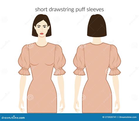 Drawstring Puff Sleeves Clothes Character Beautiful Lady In Nude Top Shirt Dress Technical