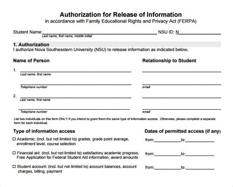 Free Sample Release Of Information Forms In Pdf Ms Word