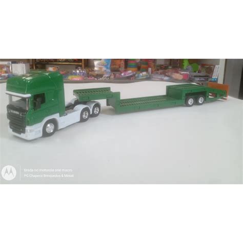 Miniatura Caminh O Carreta Scania Prancha Metal Welly Cor Verde