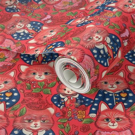 Louis Wain Inspired Anthro Red Cat Wallpaper Spoonflower